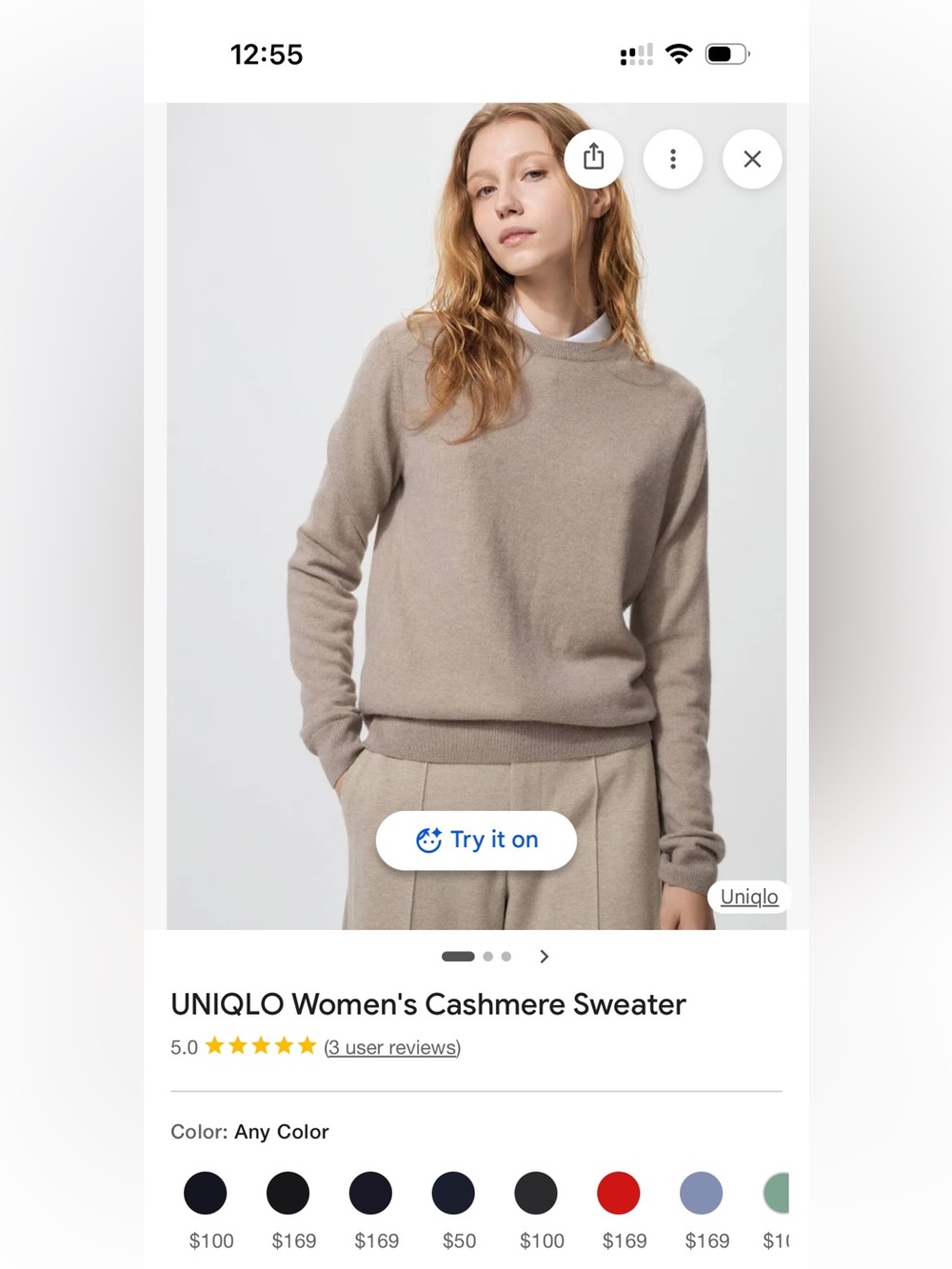 UNIQLO Women's Cashmere Crewneck Sweater in Taupe Beige